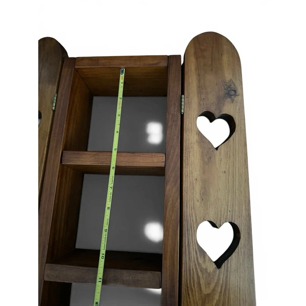Vintage Oak Wood Display Shelf Wall Hanging Cut Out Heart Doors 23